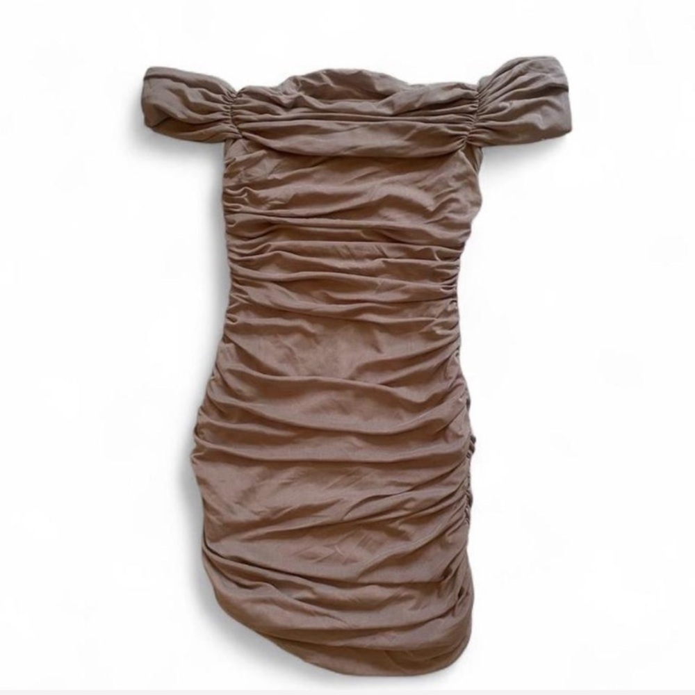 5/$20 ruched off shoulder mini dress